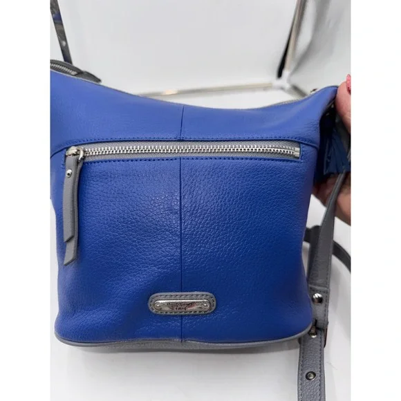 Sharif 1827 Blue Leather Embroidered Parrot Floral Crossbody Bag Grey Trim - Picture 6 of 12